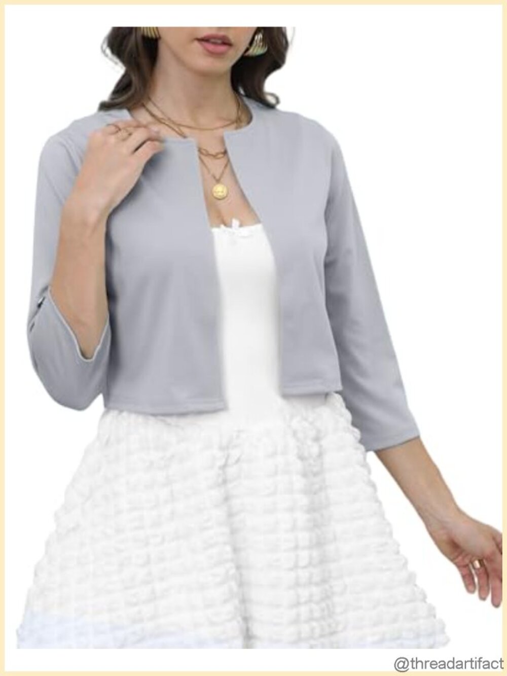 Women's Open Front Cardigan 3/4 Sleeve Knit Shrug Lightweight